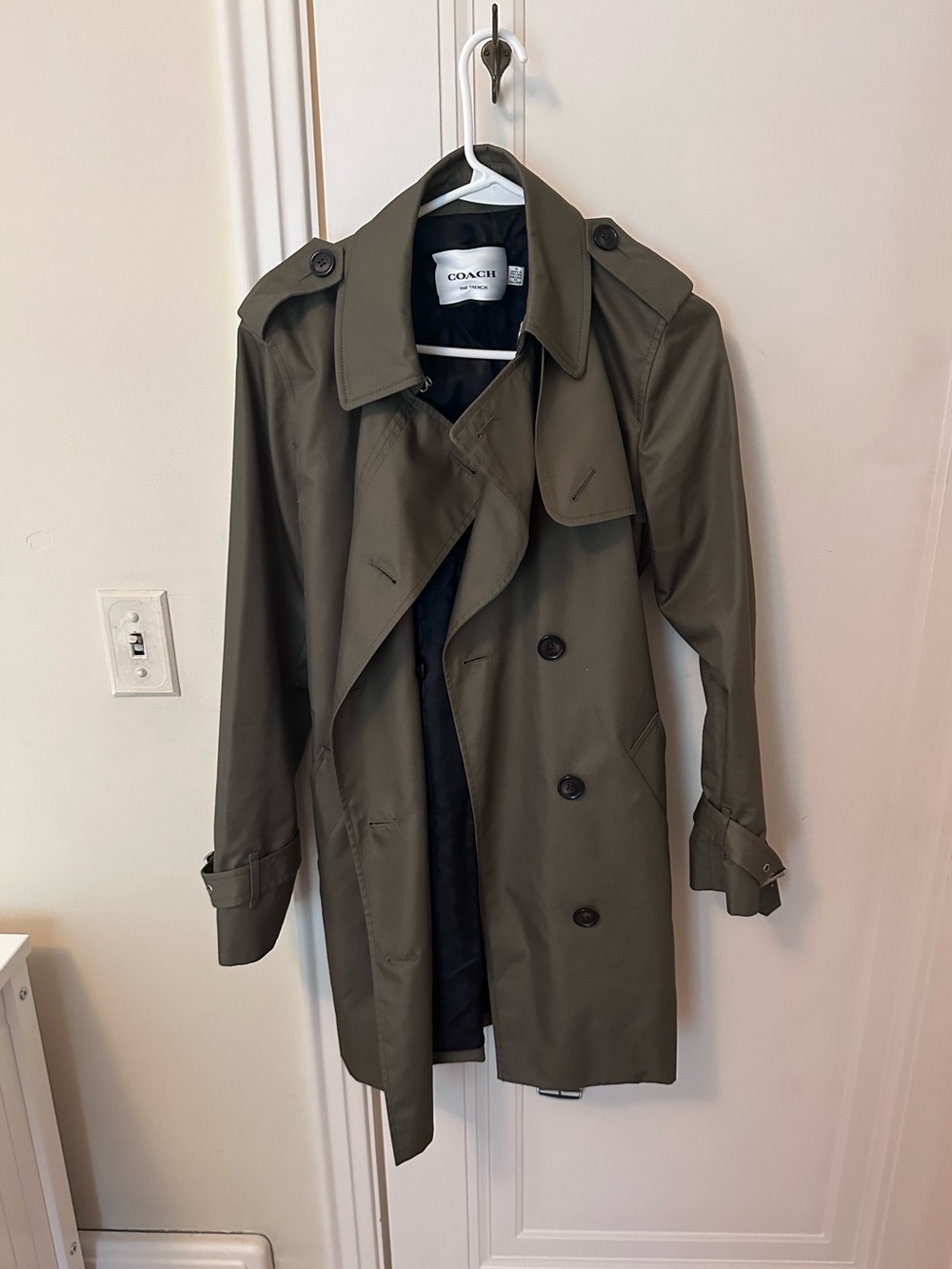 COACH Olive Green Double-Breasted Trench Coat